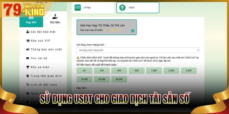 Sử dụng USDT cho giao dịch tài sản số
